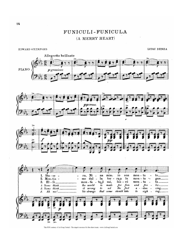 Funiculi, Funicula Partitura Piano PDF