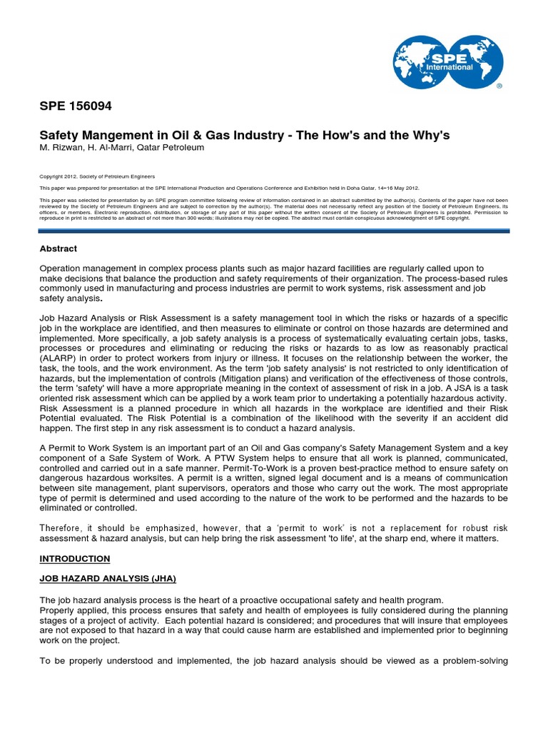 Safety Management in Oil & Gas Industry-The How's & The Why's | PDF ...