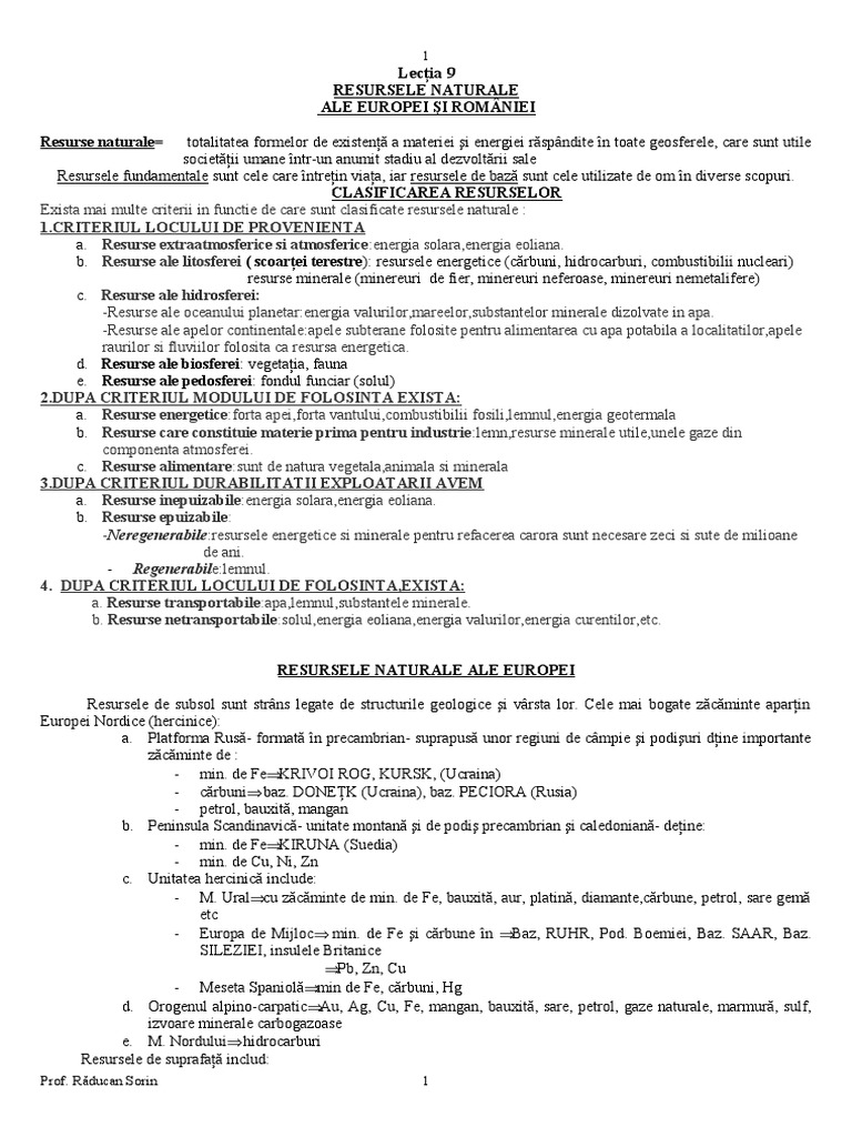 Resursele Naturale Lectie Geografie