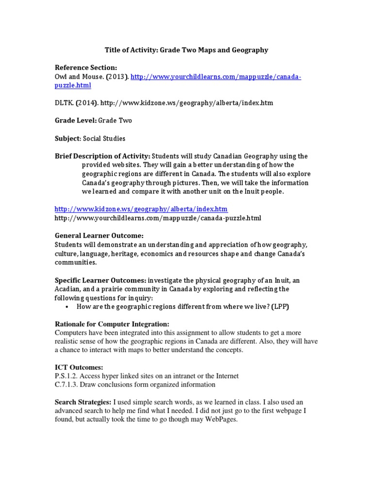 Grade Two Canadian Geography Activity | PDF | Social Science