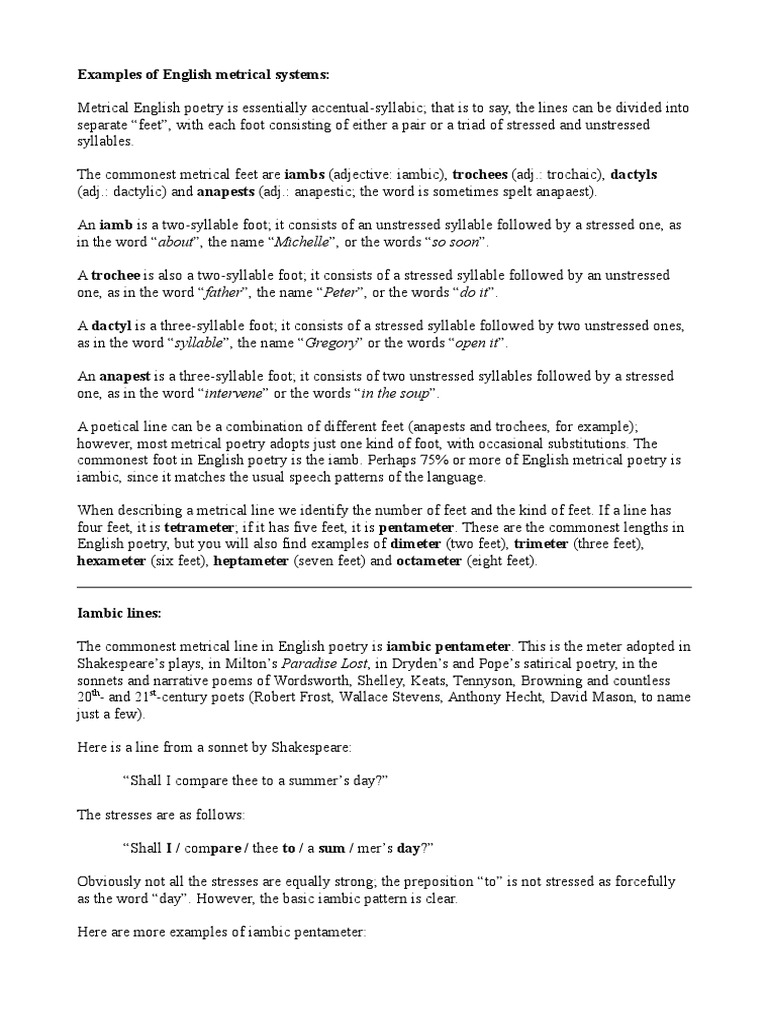 1.Examples of Metrical Systems