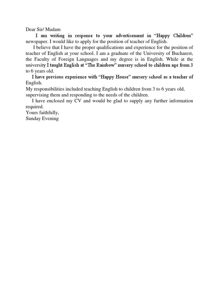 Application for English Teacher Position | PDF | Foreign Language Studies