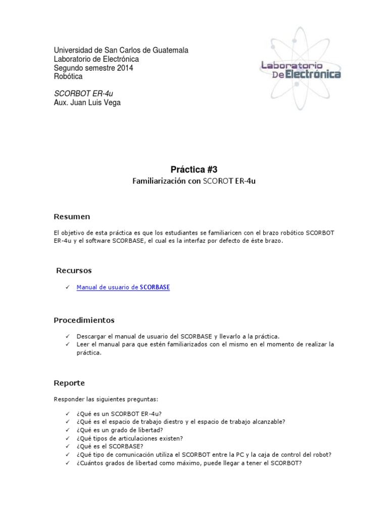 Familiarización con el brazo robótico SCORBOT ER-4u y el software ...