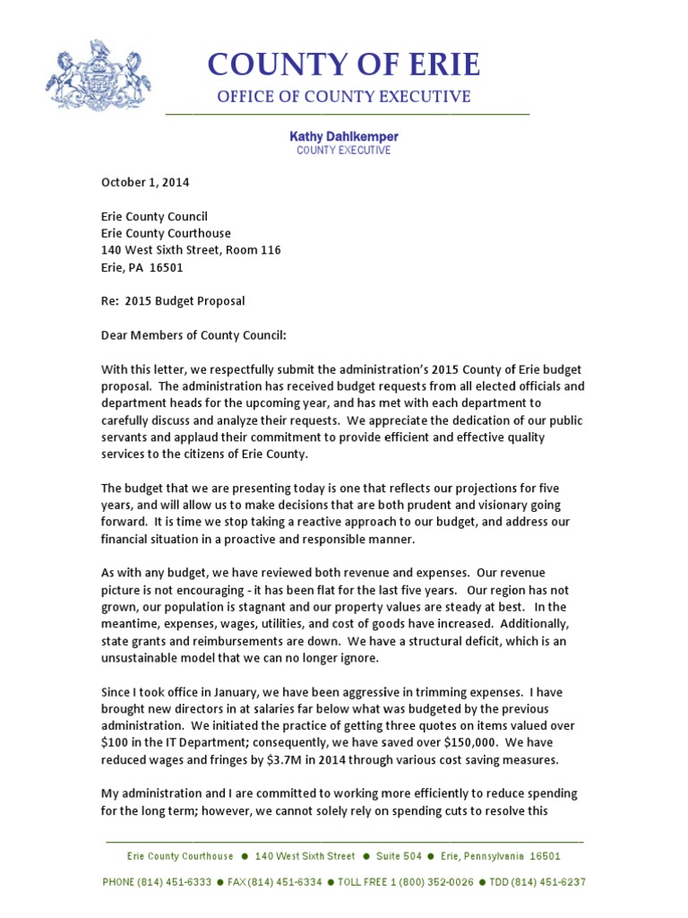 Erie County, Pa., 2015 Administrative Budget Proposal | PDF | Federal  Insurance Contributions Act Tax | Taxes
