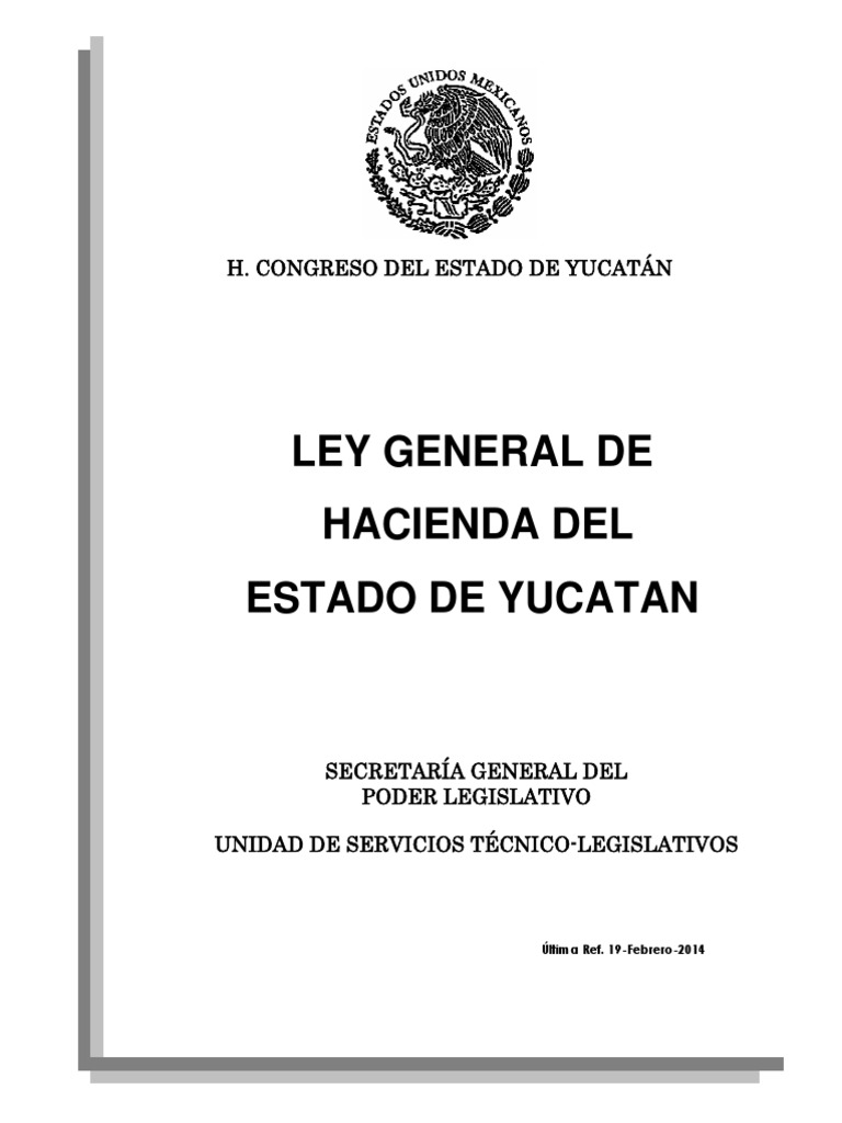 Ley General de Hacienda Del Estado de Yucatn Ley 291 Ley de Impuestos