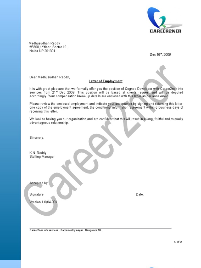 Cognos Developer Job Offer Letter | PDF | Government Finances | Taxes