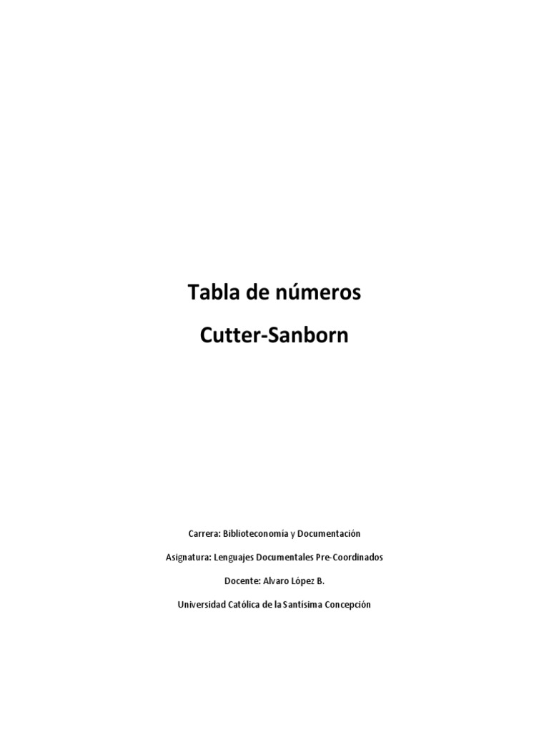 Tabla de Números CutterSanborn PDF
