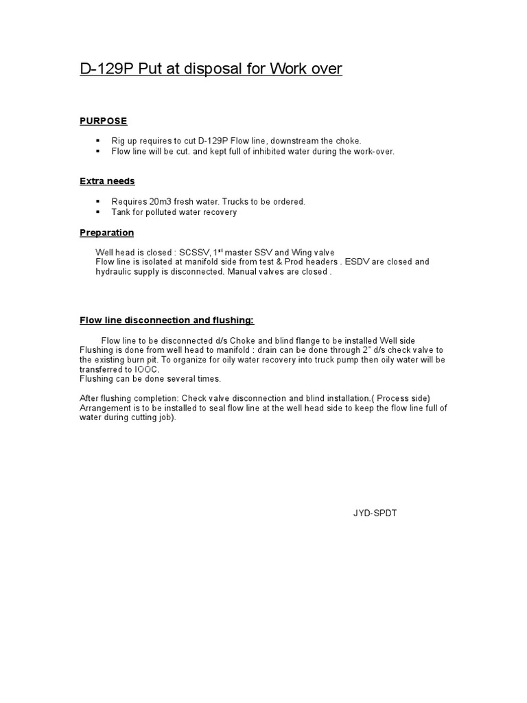 Short Procedure ForS-129Pflowline Flushing | PDF