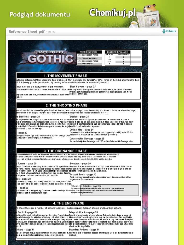Reference Sheet - PDF - Battlefleet Gothic - PumpkinWave - Http ...