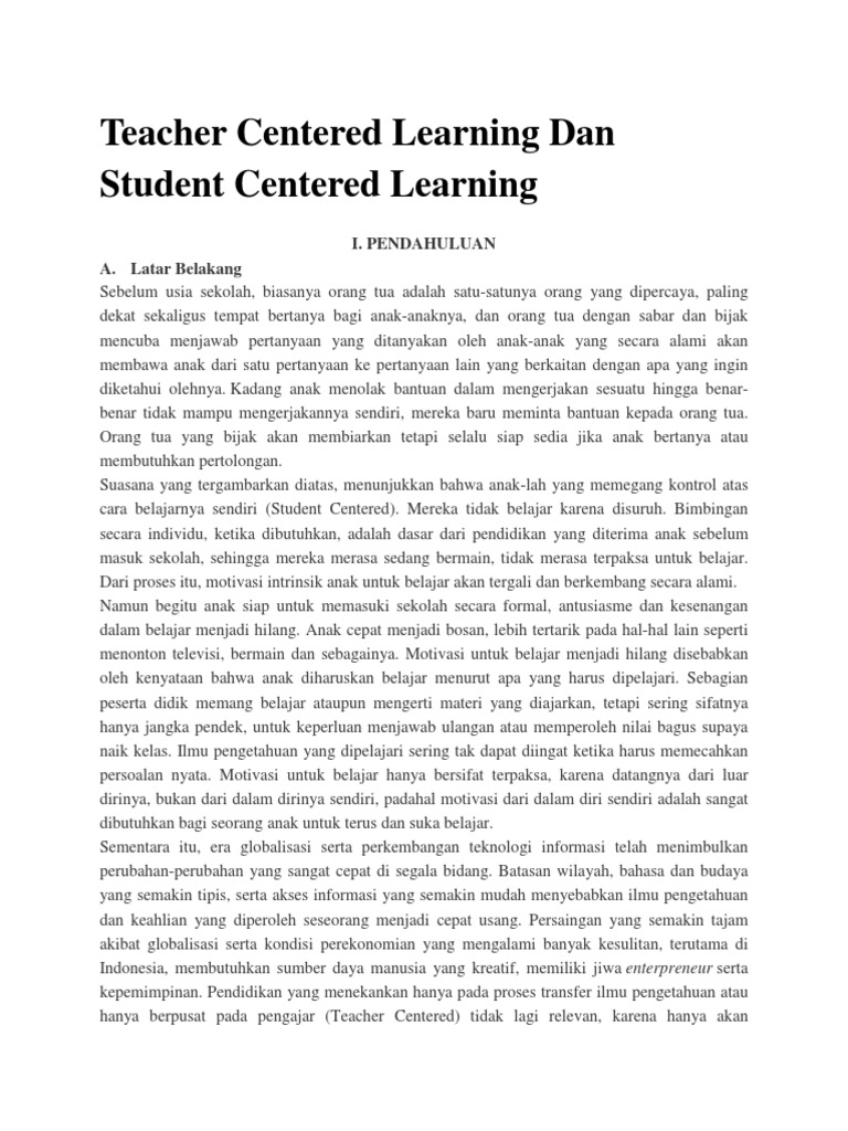 Perbandingan Teacher dan Student Centered | PDF | Pengembangan Diri