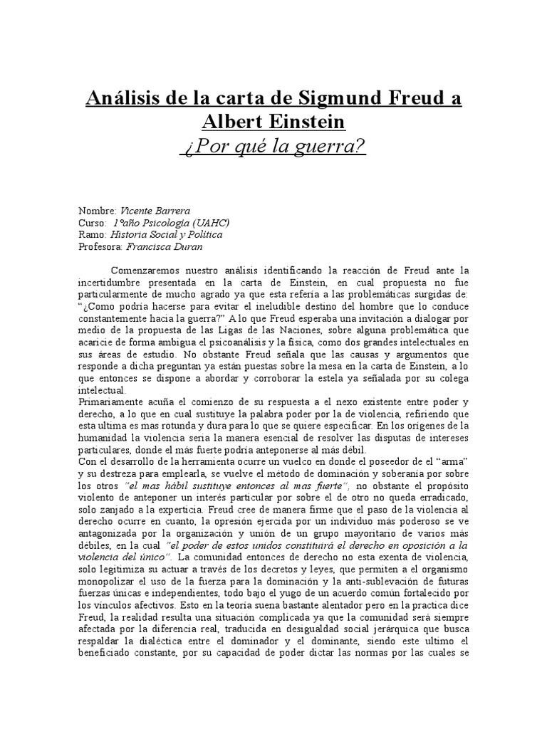 Análisis de La Carta de Sigmund Freud A Albert Einstein  Unión Europea