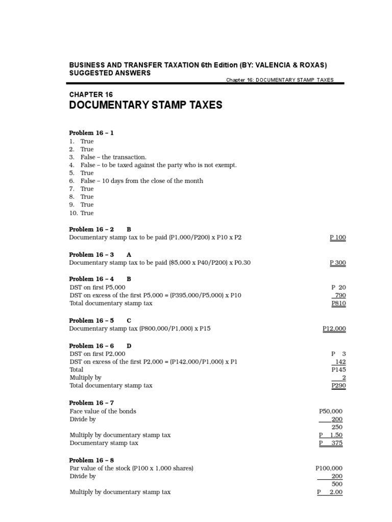 Documentary Stamp Taxes Business and Transfer Taxation 6Th Edition (By