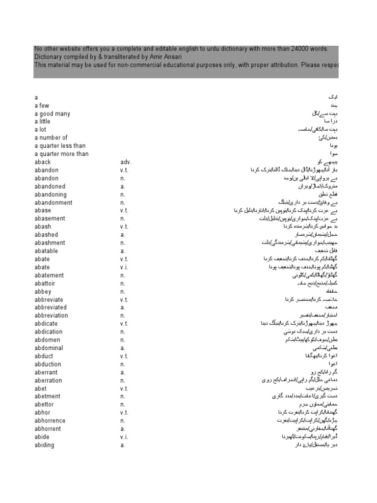 English To Urdu Dictionary 2010 PDF