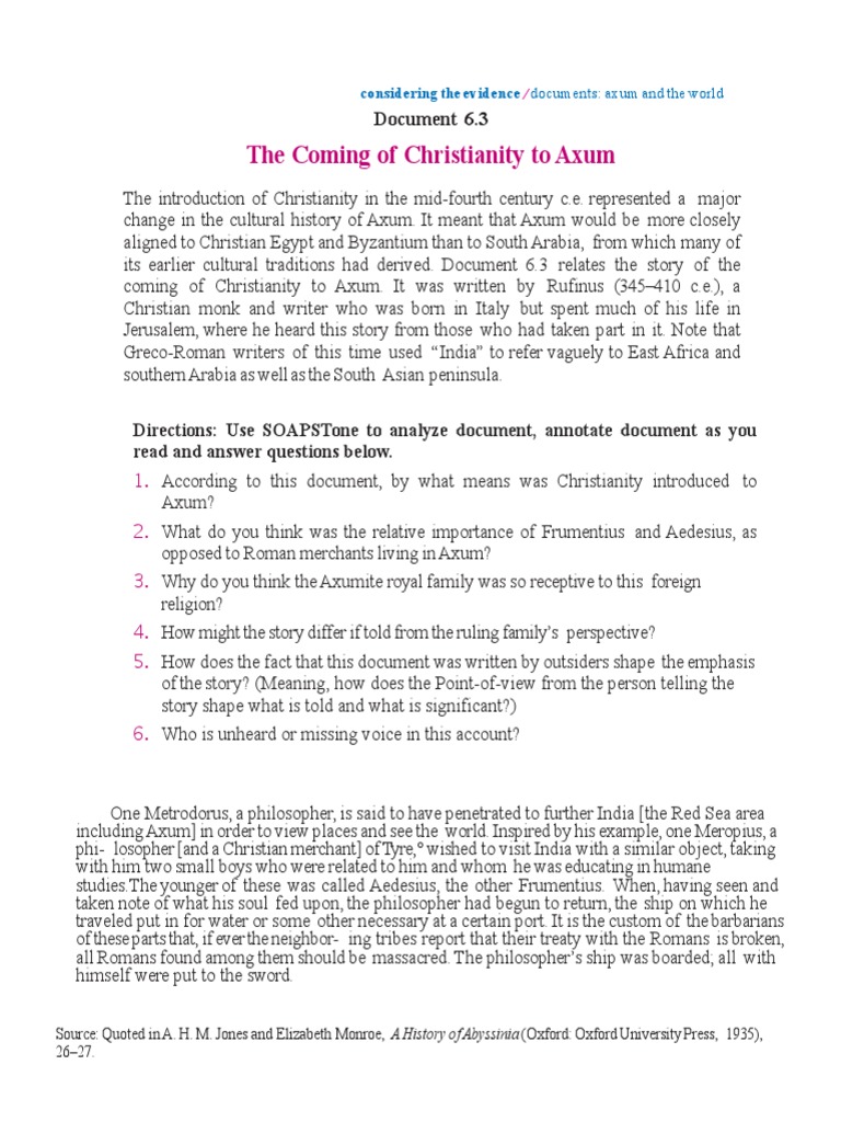 Christianity's Arrival in Axum | PDF | Religious Behaviour And ...