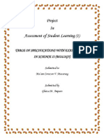 Project in Assessment of Student Learning (1) : Table of Specifications With Examinations in Science Ii (Biology)