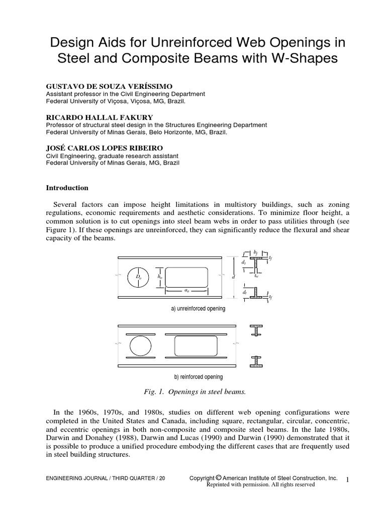 Design Aids For Unreinforced  Openings in Steel and Composite Beams