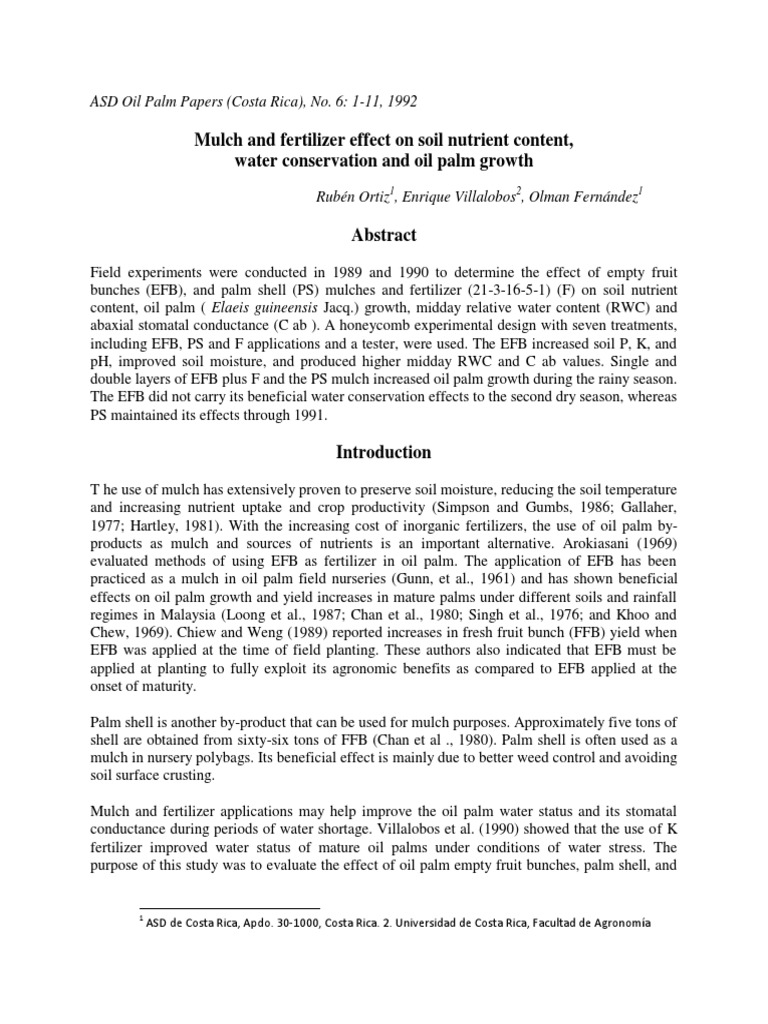 Mulch and Fertilizer Effect On Soil Nutrient Content, Water ...