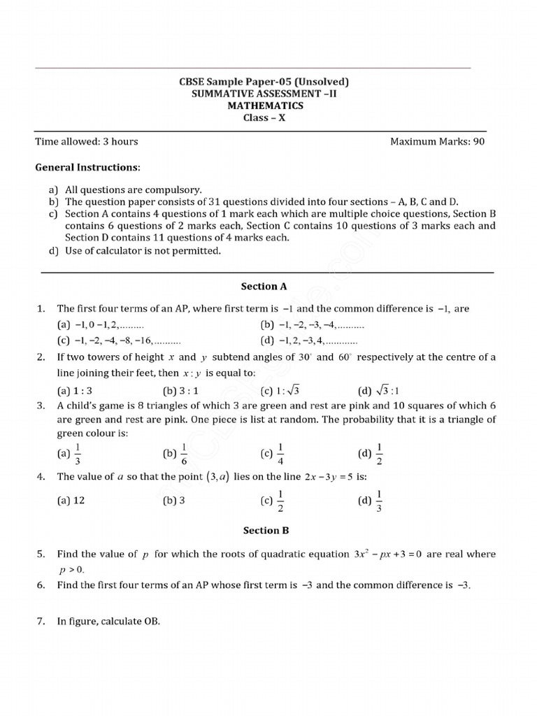 class x maths sample papers 3 Triangle Circle