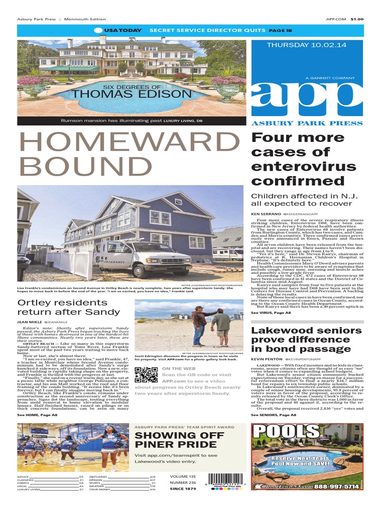 Asbury Park Press front page Thursday, Oct. 2 2014 Health Sciences