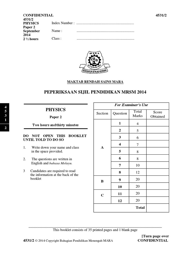 Trial Mrsm Spm 2014 Physics K2 No Skema Pdf