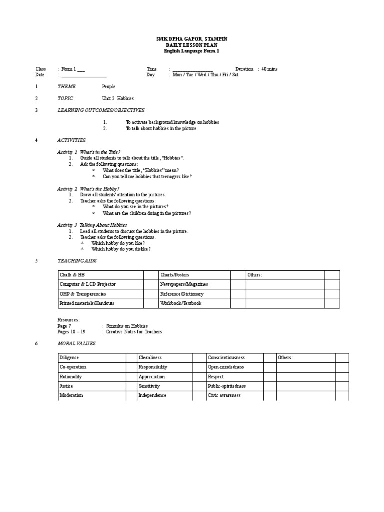 Theme Topic Learning Outcomes/Objectives: SMK Dpha Gapor, Stampin Daily ...