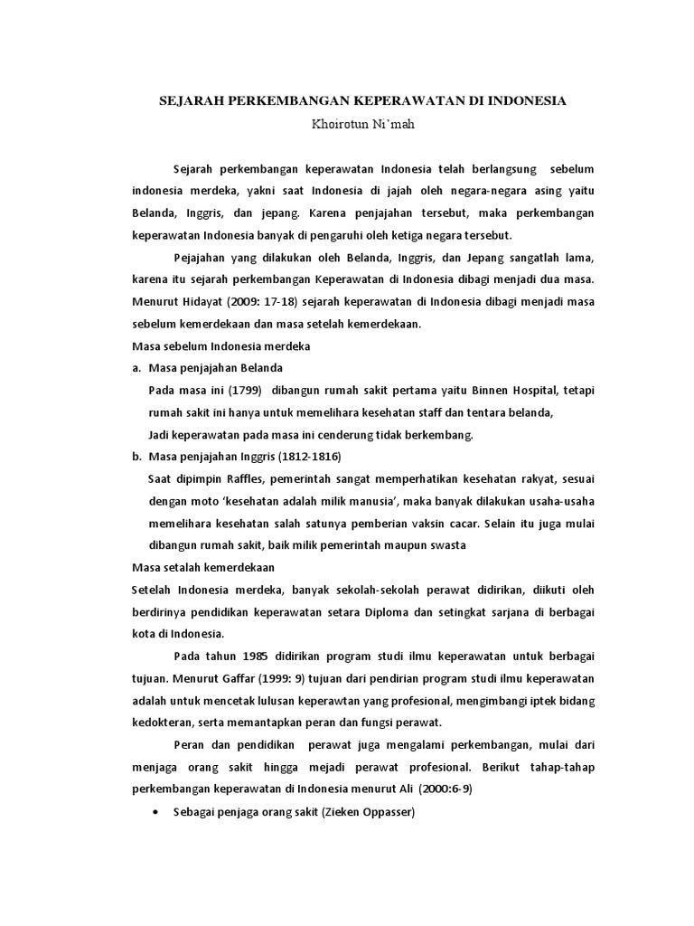 Sejarah Perkembangan Keperawatan Di Indonesia