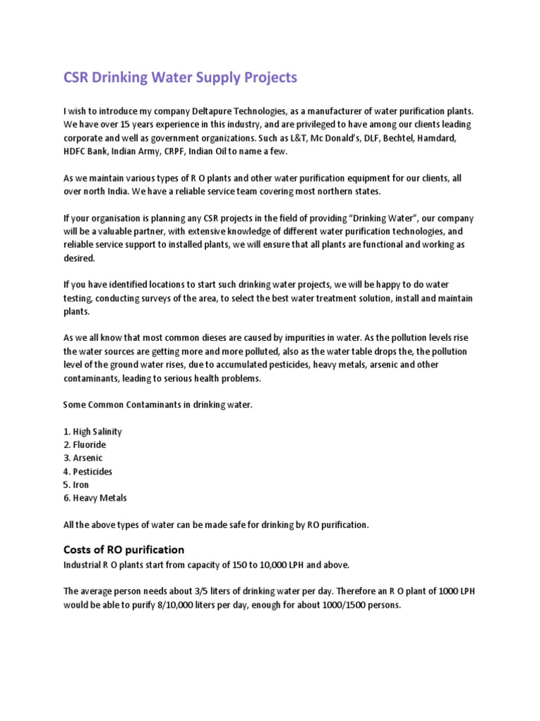 CSR Water Purification Solutions | PDF | Water Purification | Water ...