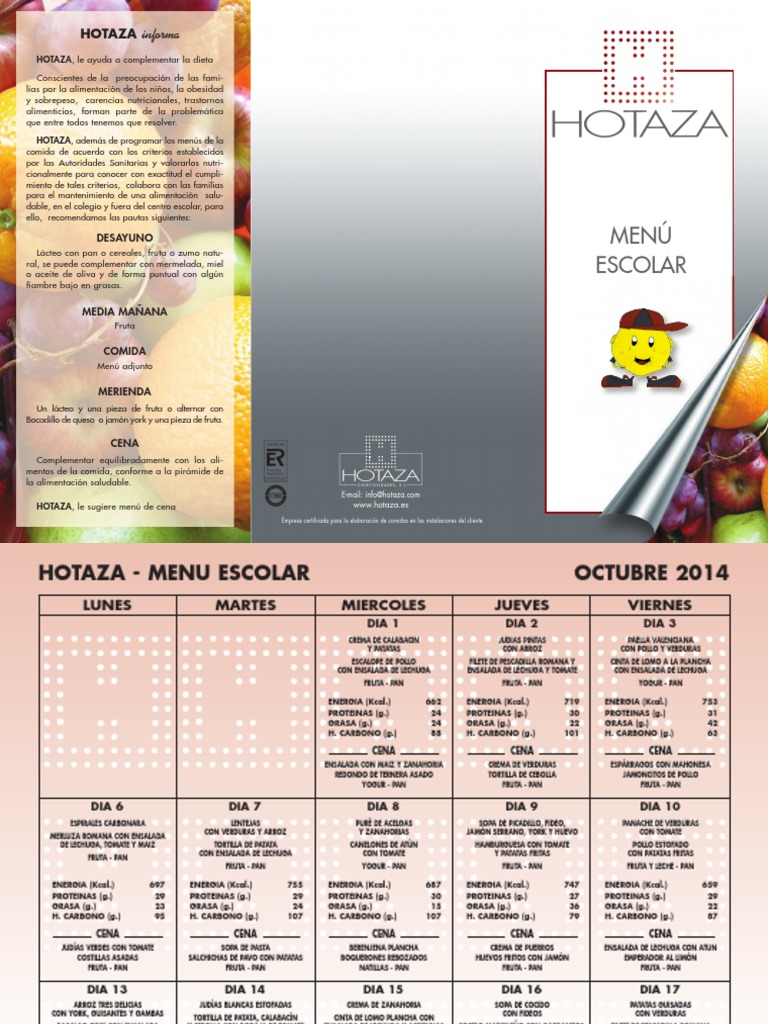 Menú Escolar Hotaza PDF | PDF | ensalada | Cocinando