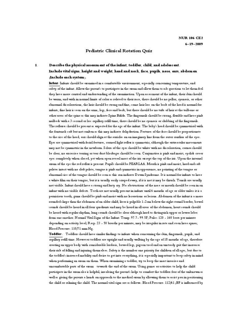Pediatric Clinical Rotation Quiz: NUR 106 CE2 6-19-2009 | PDF | Asthma ...