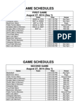 Game Schedules: First Game August 27, 2014 (Day 1)