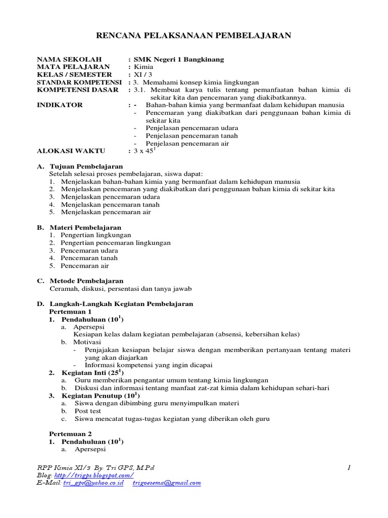 Rpp Smk Kimia Lingkungan Pdf Pdf