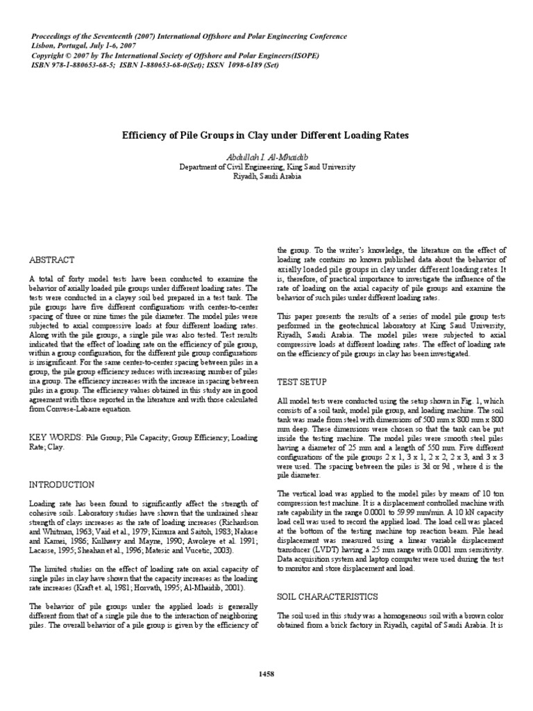 Efficiency of Pile Groups in Clay Under Different Loading Rates | PDF ...