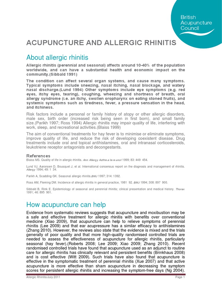 Allergic Rhinitis July 2011 PDF Acupuncture Allergy
