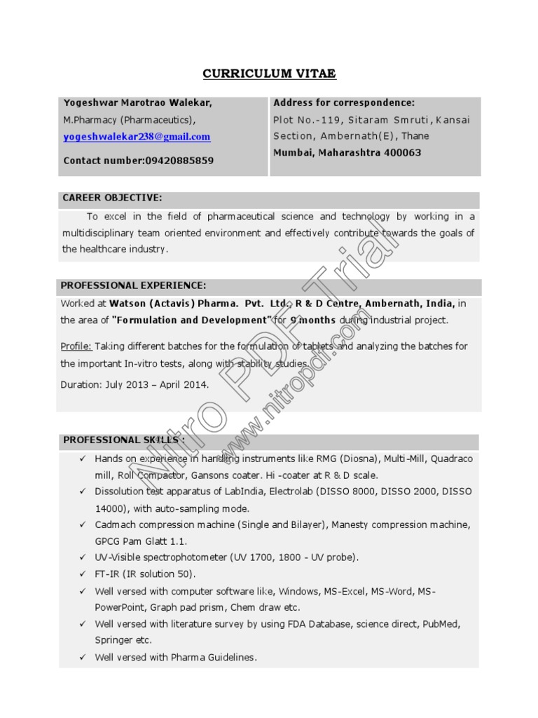 Resume Pharmacy Pharmacology - 1569923399