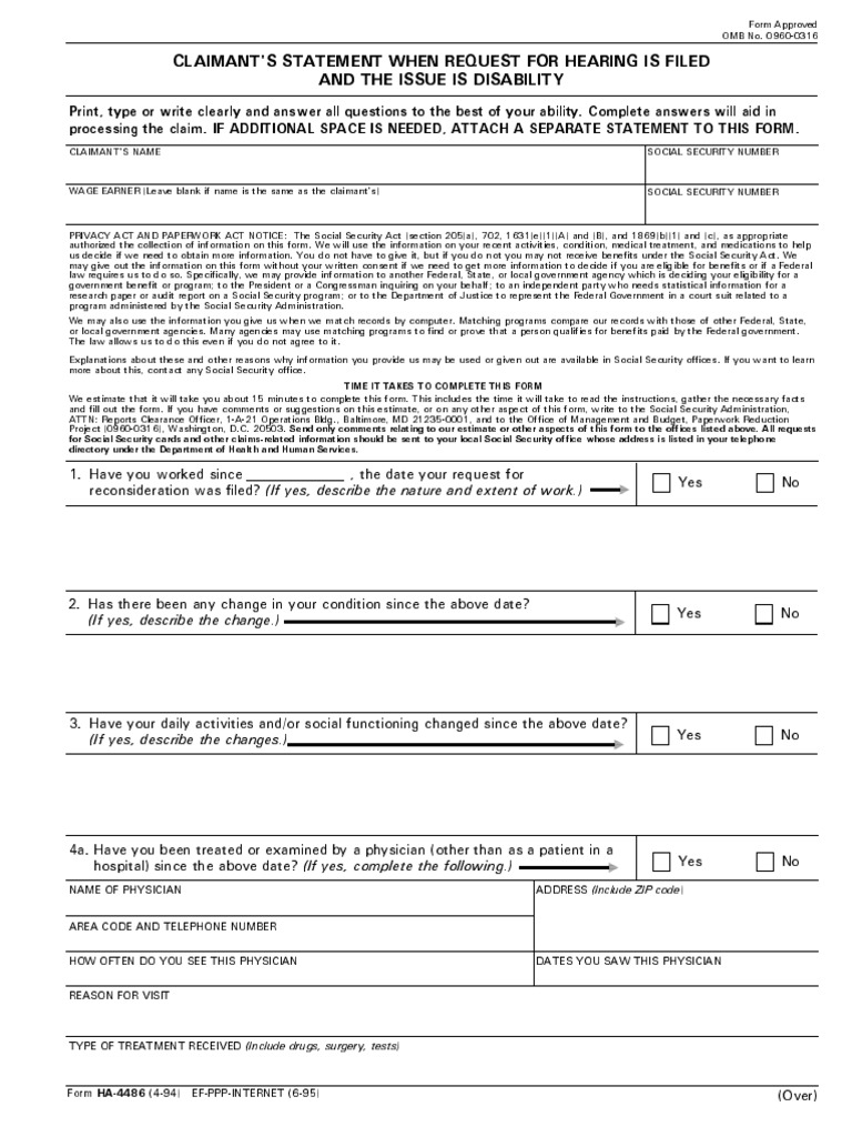 Disability Hearing Claimant Statement | PDF | Social Security ...