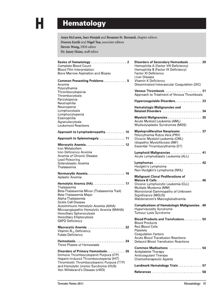 15 - Toronto Notes 2011 - Hematology | PDF | Anemia | Blood Cell