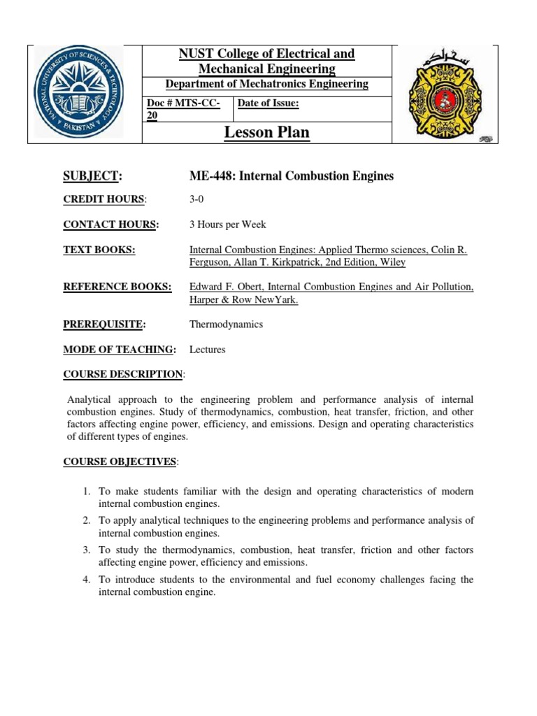 Lesson Plan Internal Combustion Engines | PDF | Internal Combustion ...
