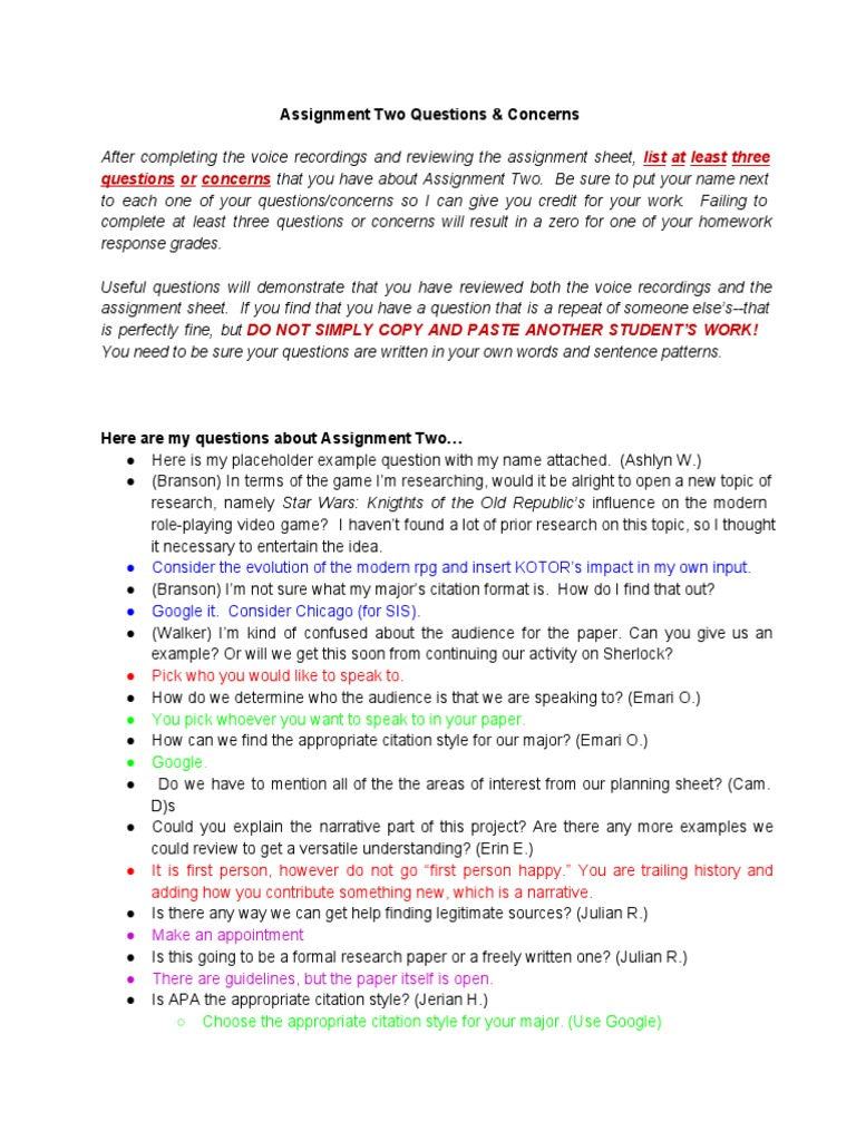 Assignment Two Questions Concerns | PDF | Citation | Homework