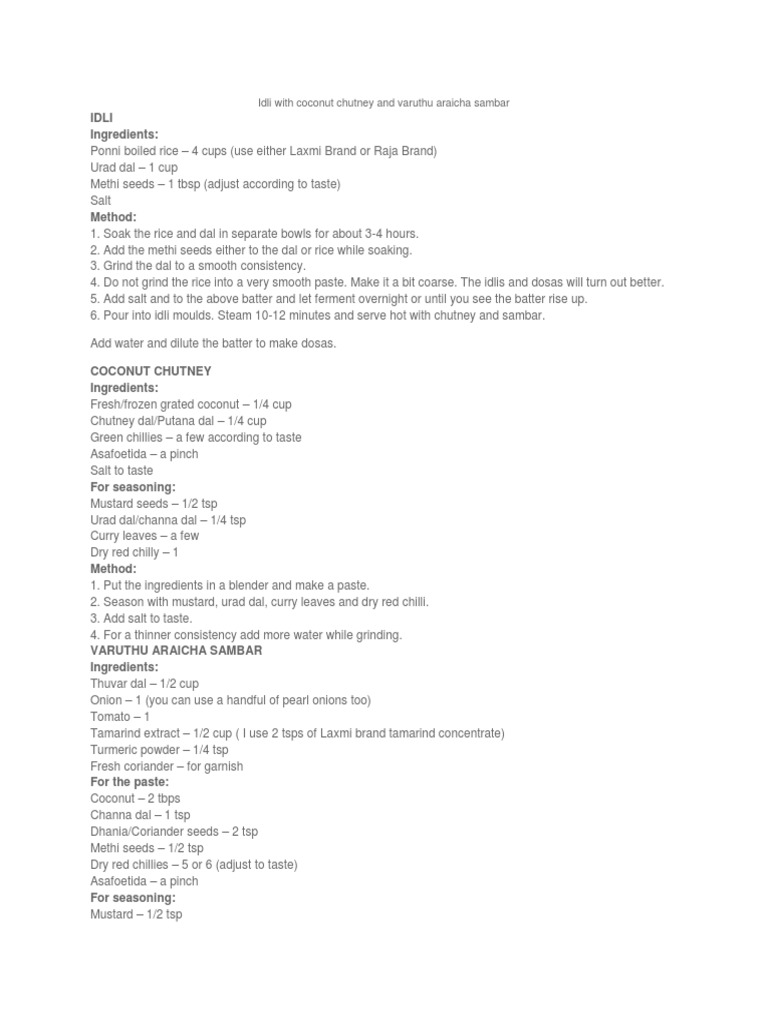 Tamil Recipes PDF Curry Chutney