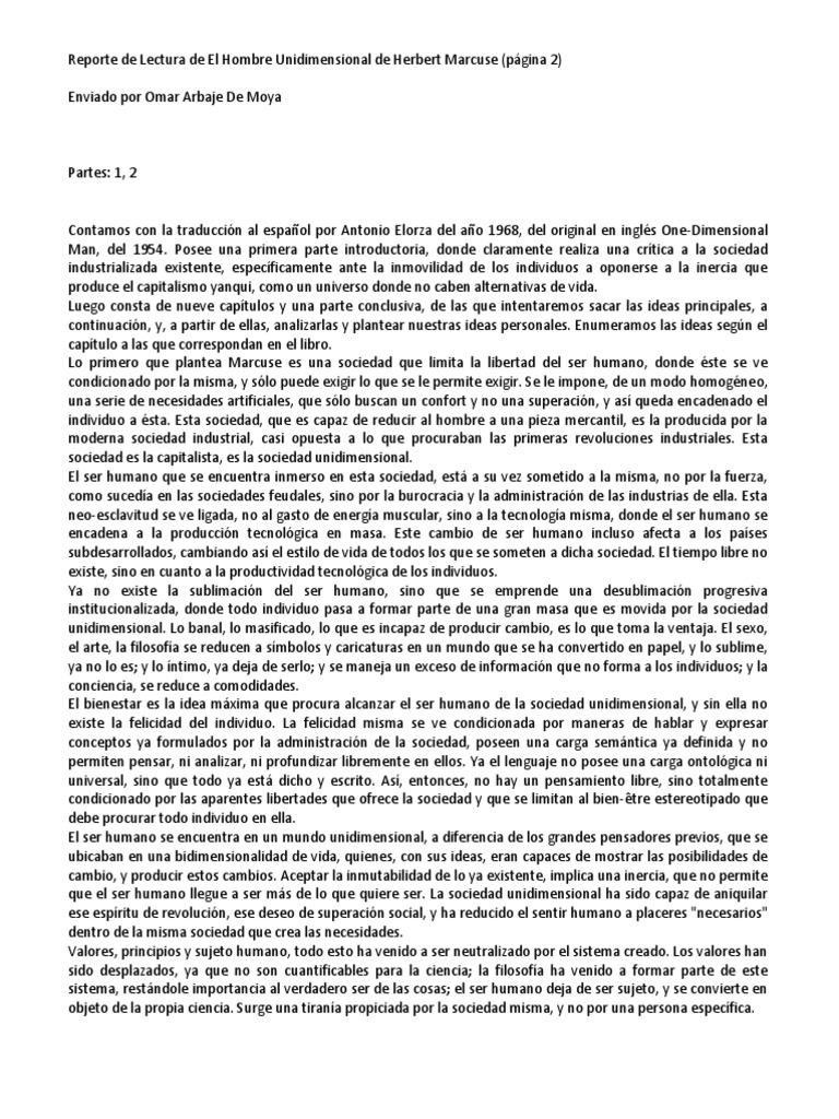 Reporte de Lectura de El Hombre Unidimensional de Herbert