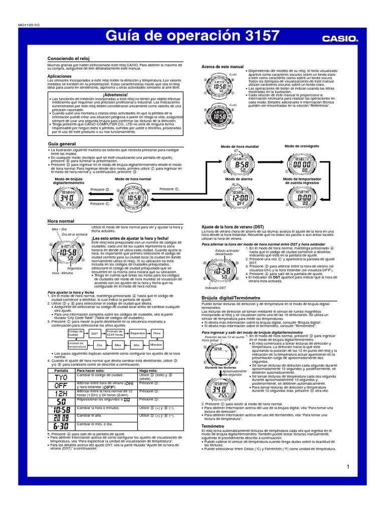 Manual Casio SGW 100 PDF | PDF | Brújula | Reloj