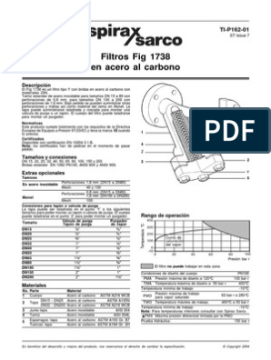 Filtro SPIRAX SARCO Bridado PDF | PDF | Acero | Ingeniería de Edificación