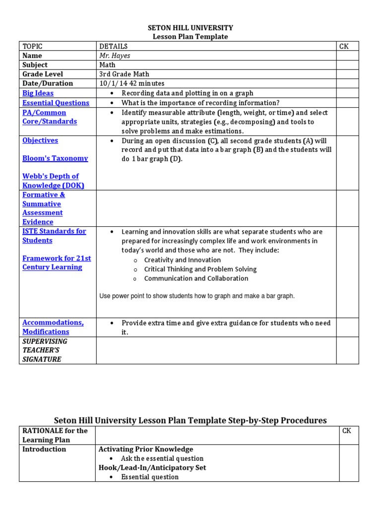 Bar Graph Lesson Plan 1st Grade
