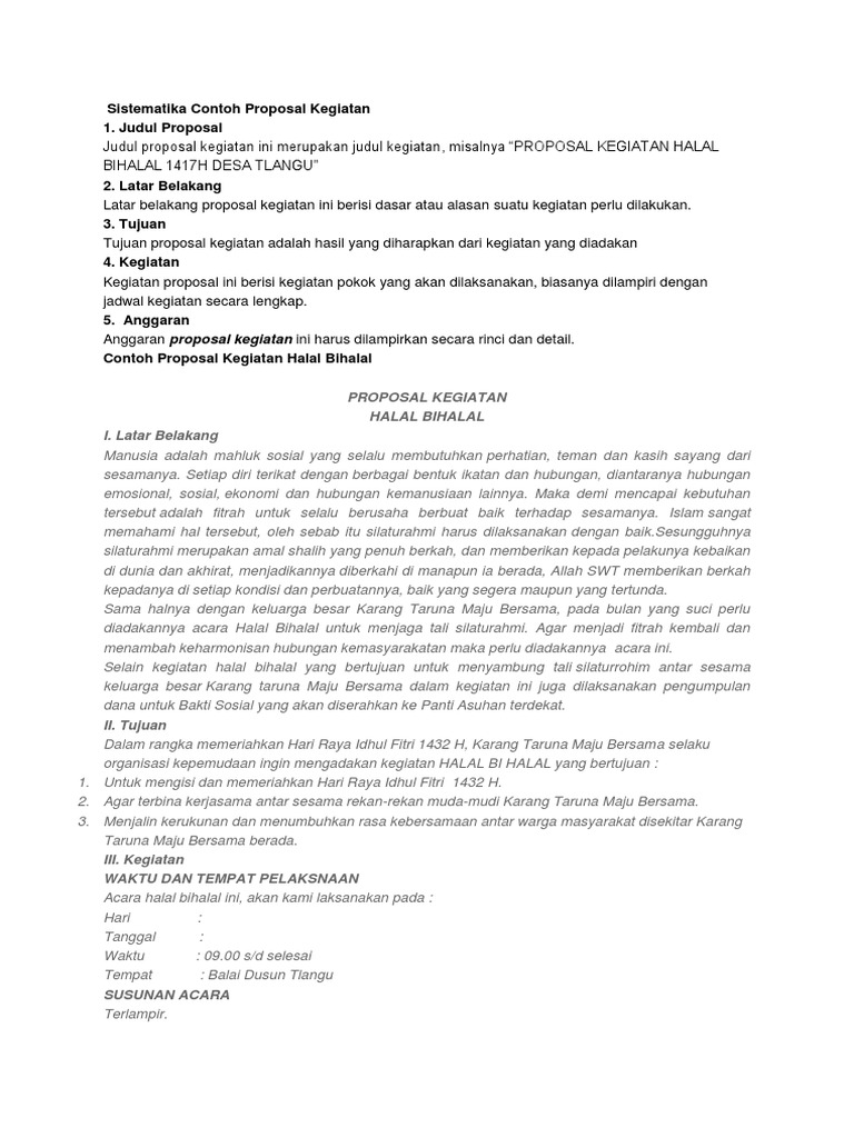 Sistematika Contoh Proposal Kegiatan PDF