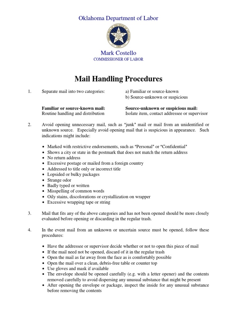 Mail Handling Procedures: Guidelines for Identifying and Responding to ...