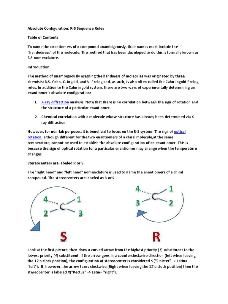 R-S Configuration Nomenclature Guide | PDF | Chirality (Chemistry ...