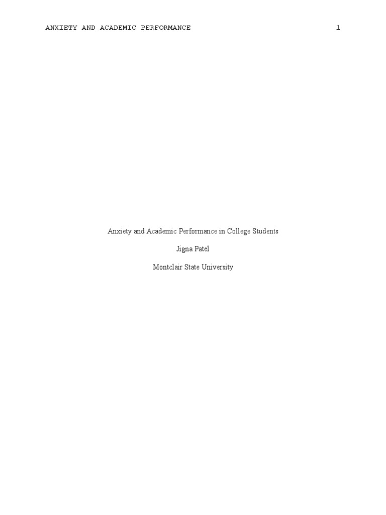 Anxiety and Academic Performance PDF Test (Assessment) Anxiety