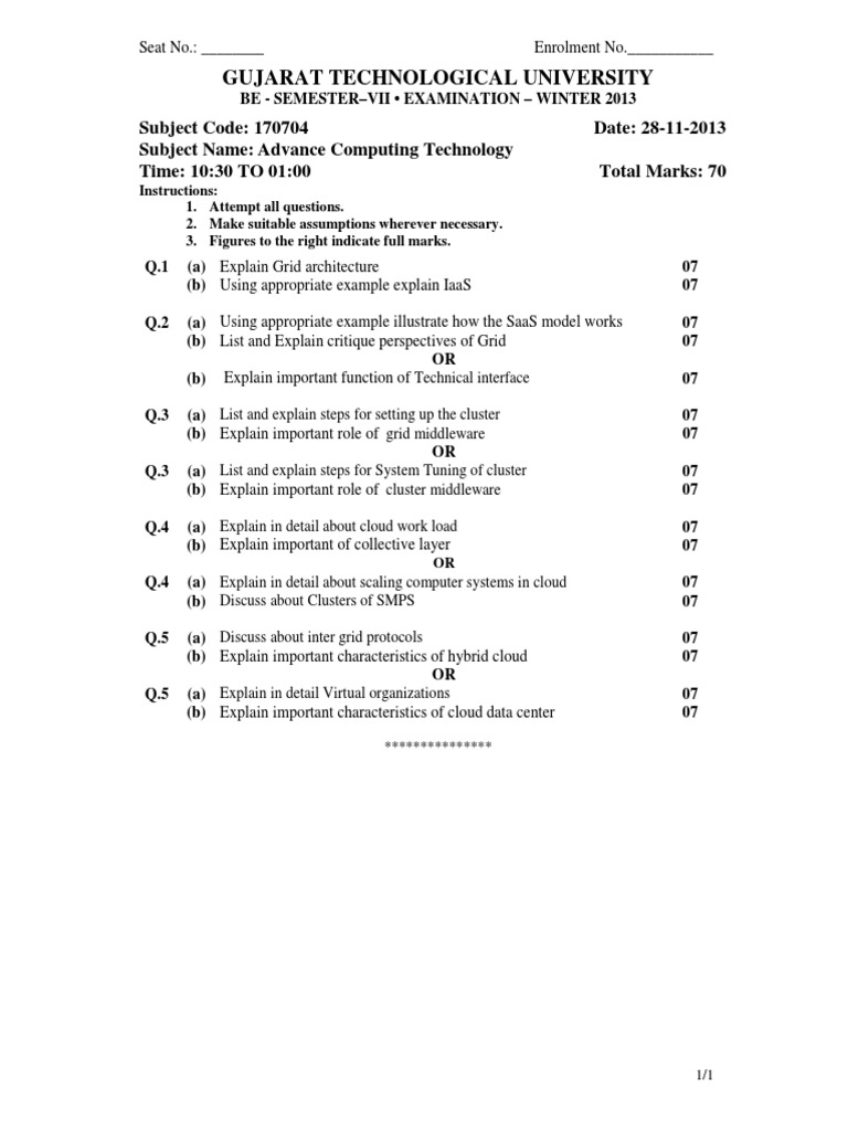 Advanced Computing Technology Exam 2013 | PDF