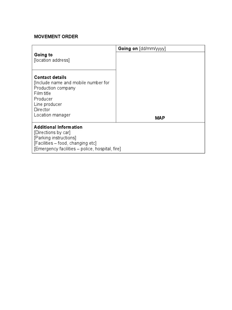 Movement Order Template