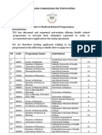 TCU Transfer For Medicine Related Programmes